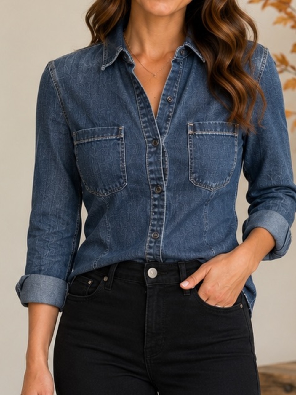 AG Adriano Goldschmied Chambray Denim Button Down Shirt Blue Cotton Size XS